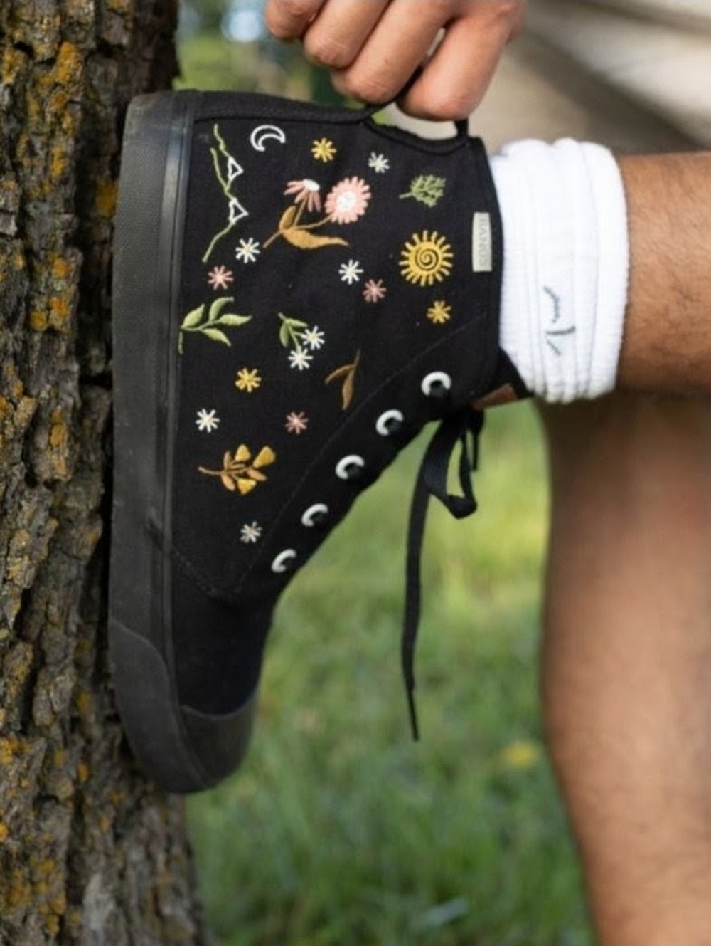 Midnight Meadow High Top Sneakers by BANGS – Embroidered Floral Canvas